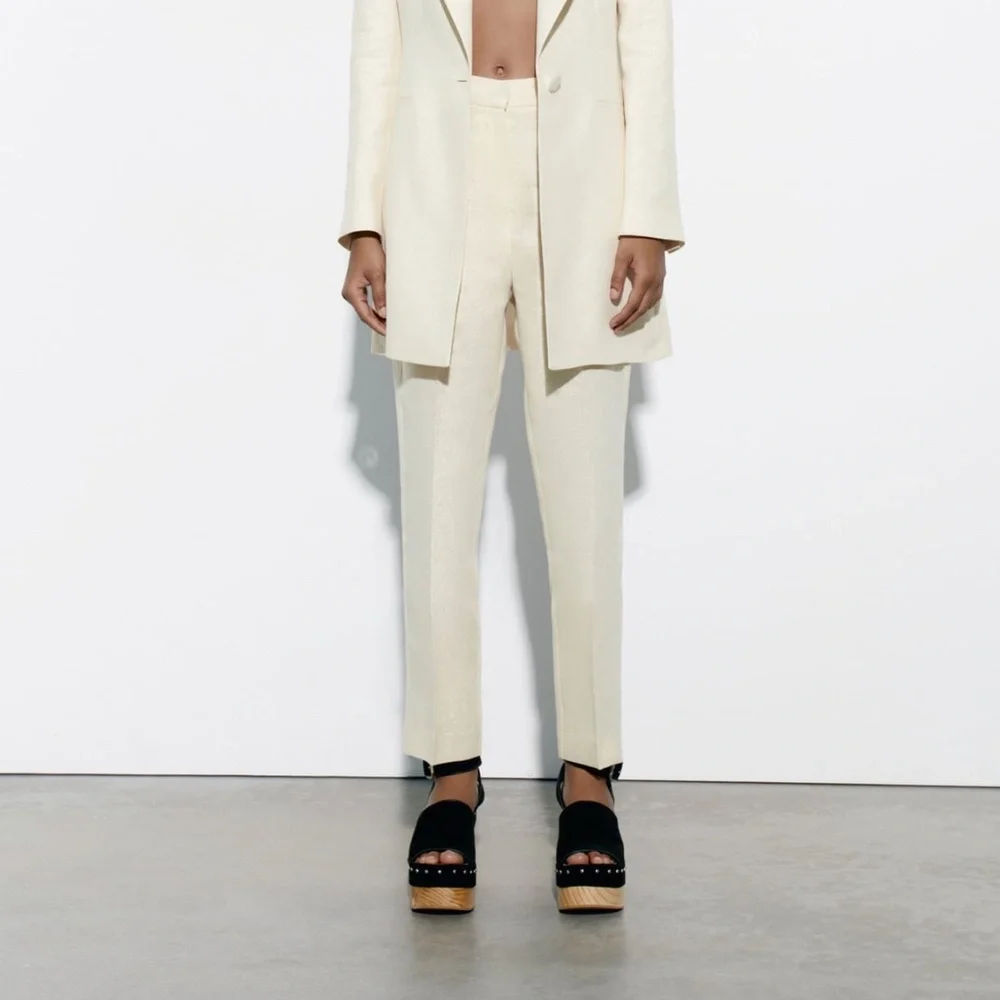 Zara limited edition linen blend metallic linen trousers